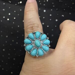 Synthetic Turquoise Cluster Statement Ring Size 5.75